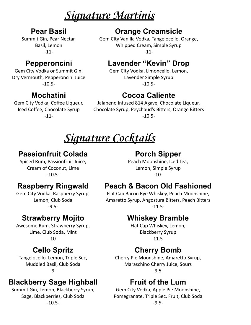 Menu Summer 2026 for Binder 2 column Drink 2